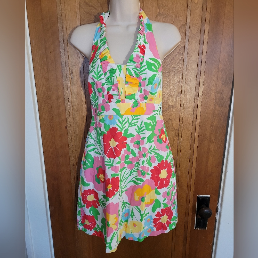 Lilly PULITZER Floral with Black Ants Sundress, Halter Dress Size 0